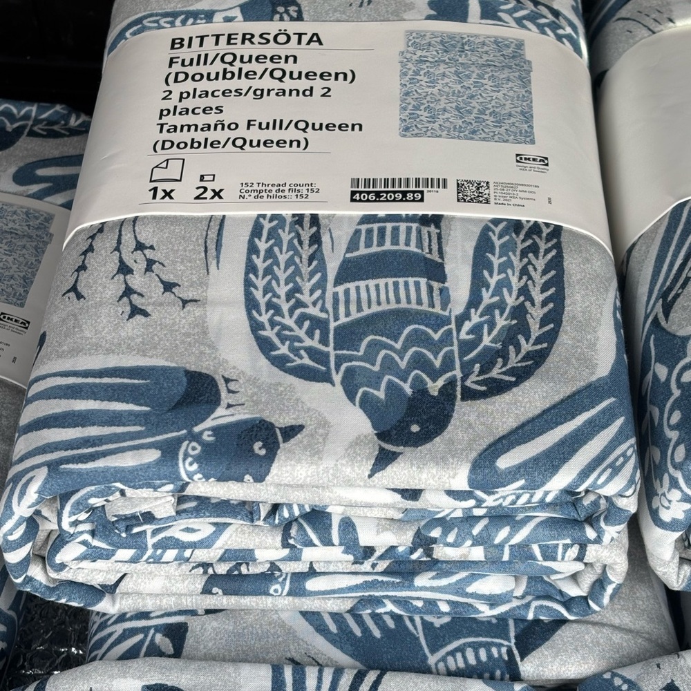 FULL/QUEEN IKEA Bittersota duvet cover & 2 pillow cases w bird design GORGEOUS! - Picture 2 of 10